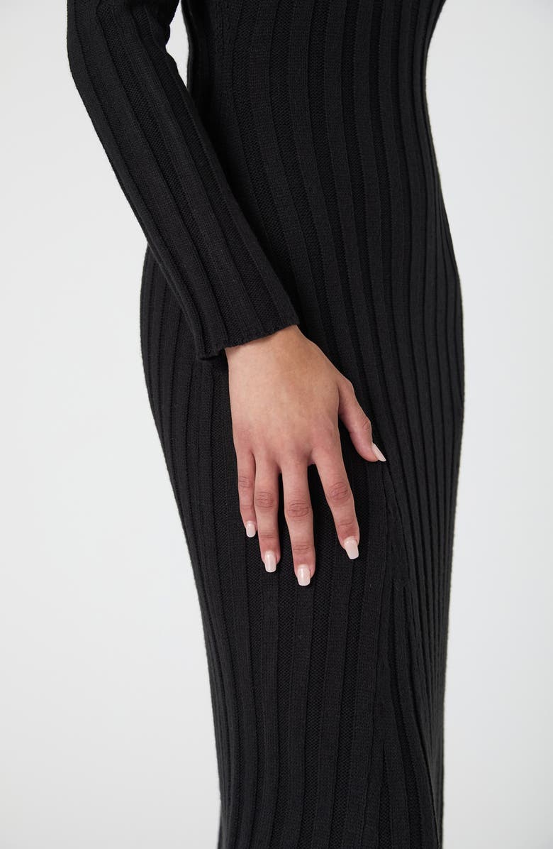 French Connection Long Sleeve Rib Maxi Sweater Dress, Alternate, color, Black