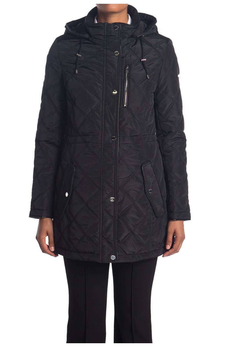 DKNY Cinch Waist Quilt Jacket with Hood, Alternate, color, 