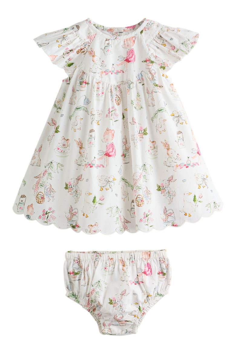 Kids' Flutter Sleeve Cotton Dress & Bloomers Set, Main, color, WHITE