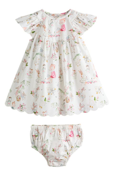 Kids' Flutter Sleeve Cotton Dress & Bloomers Set