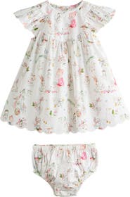 NEXT Kids' Flutter Sleeve Cotton Dress & Bloomers Set
