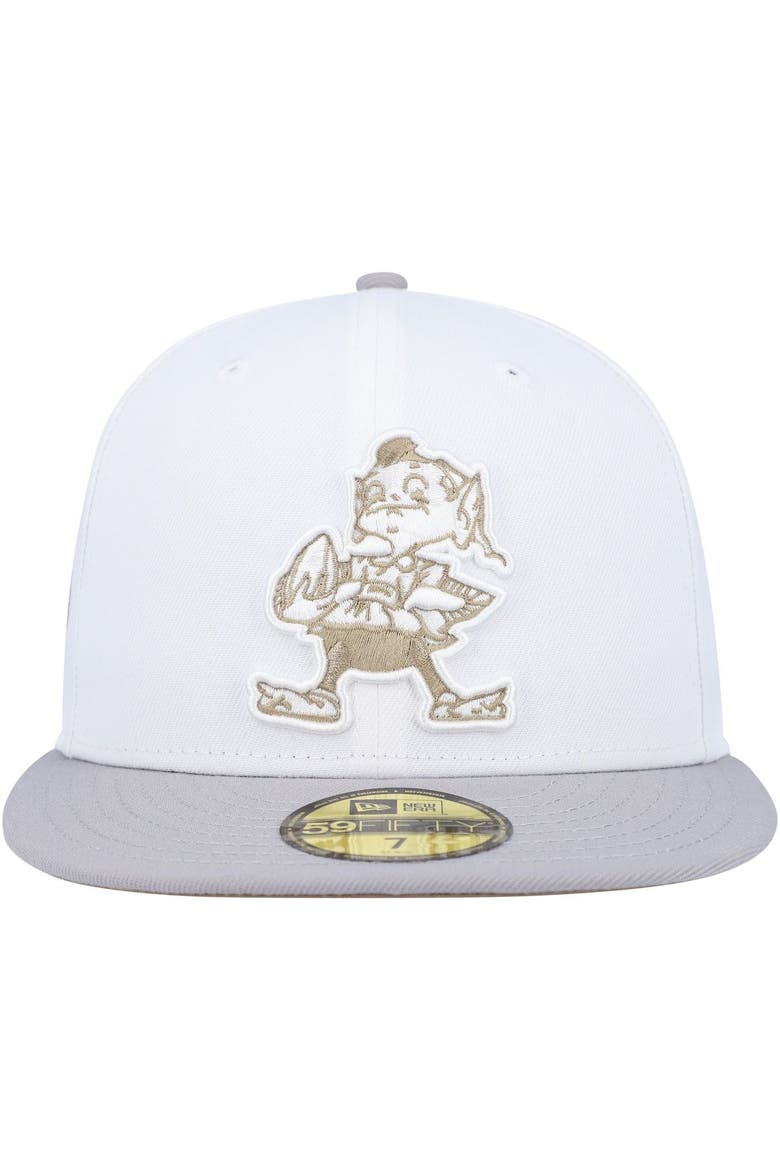 Men's New Era White/Gray Cleveland Browns 75th Anniversary Gold Undervisor 59FIFTY Fitted Hat, Alternate, color, White