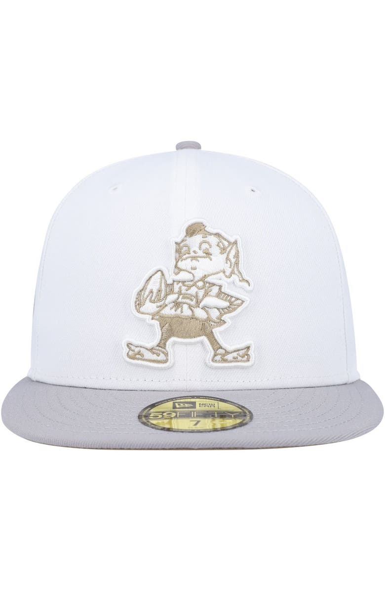 New Era Men's New Era White/Gray Cleveland Browns 75th Anniversary Gold Undervisor 59FIFTY Fitted Hat, Alternate, color,
