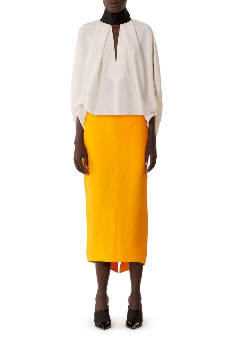 Asymmetrical Midi Skirt In Paper And Viscose, Main, color, Mandarin