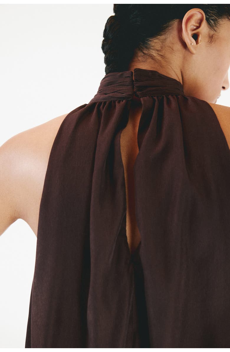 H&M Bubble-hem Halterneck Top, Alternate, color, Dark Brown