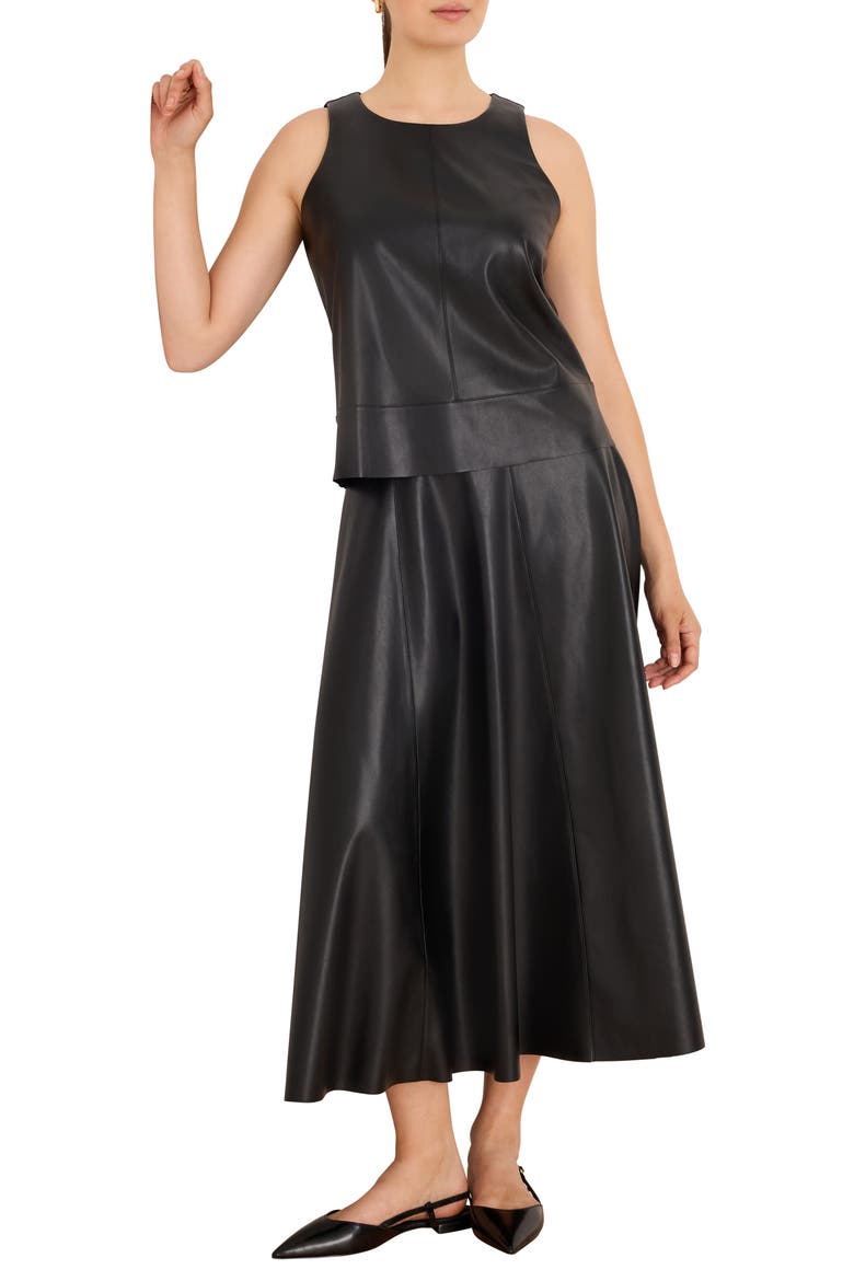 Faux Leather Seamed Midi Skirt, Alternate, color, BLACK ONYX