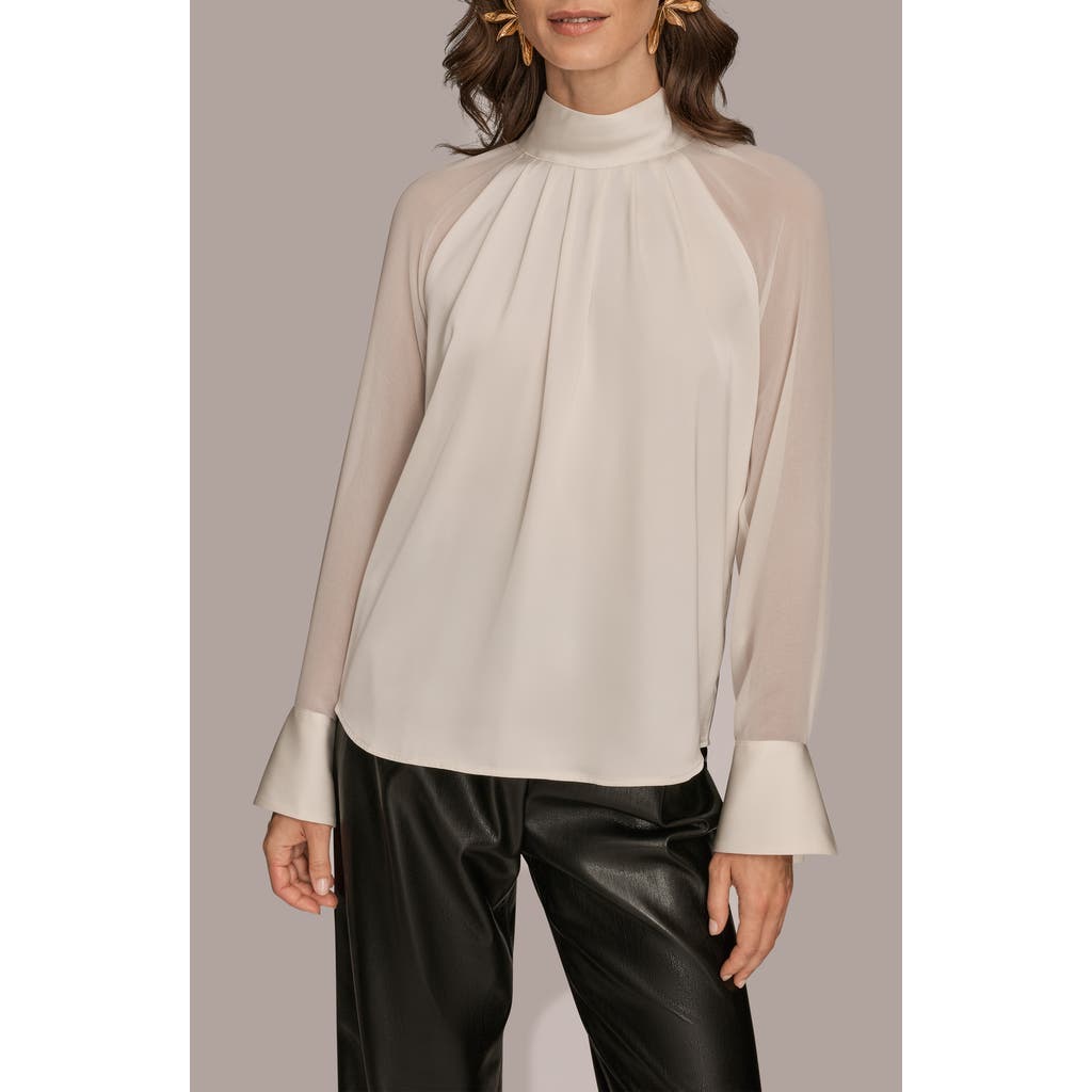 Donna Karan New York Pleated Sheer Sleeve Top In Neutral