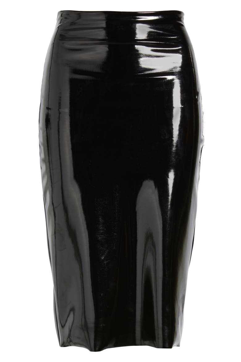 Faux Patent Leather Midi Skirt, Alternate, color, BLACK