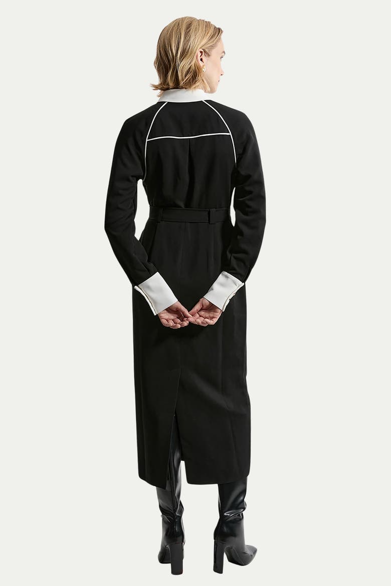 Petite Contrast Collar Midi Dress, Alternate, color, Mono