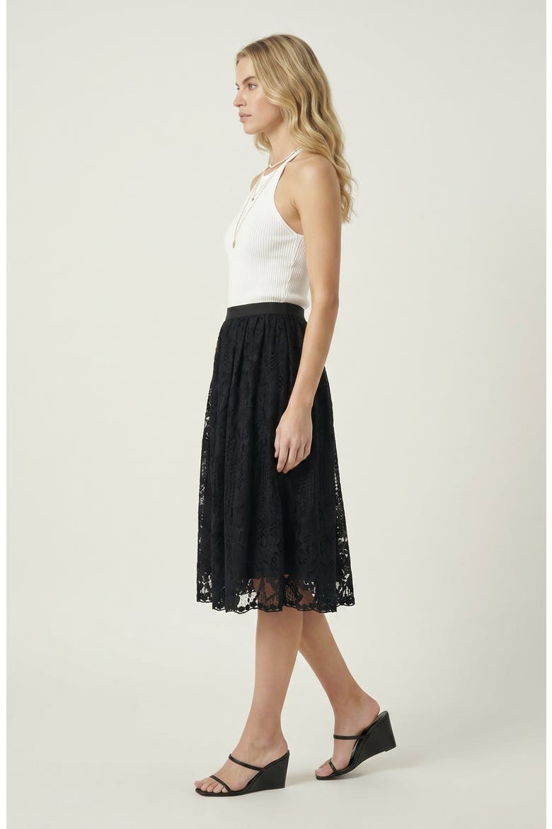 High-Waist Lace Overlay Sheer Hem Mini Skirt, Alternate, color, Black