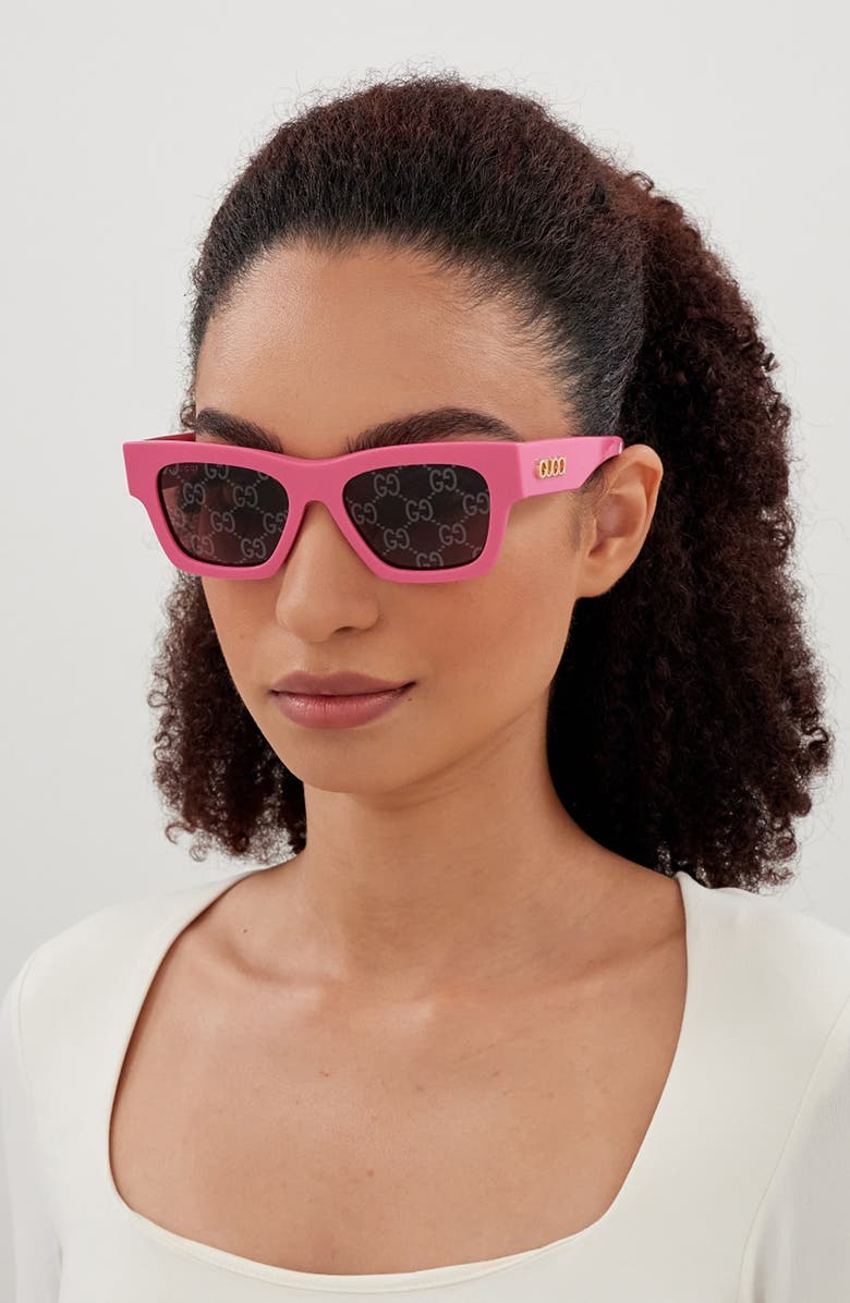 Gucci 52mm Rectangular Sunglasses, Alternate, color, Fuchsia