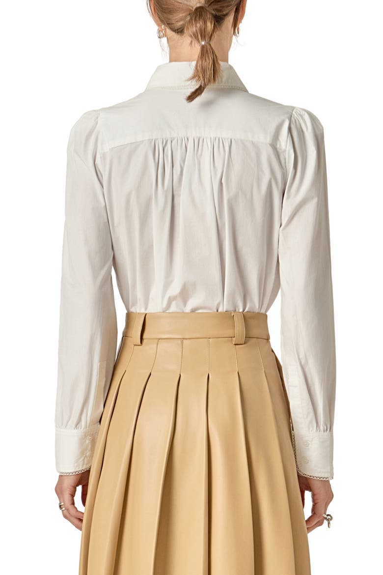 Lace Trim Button-Up Shirt, Alternate, color, WHITE