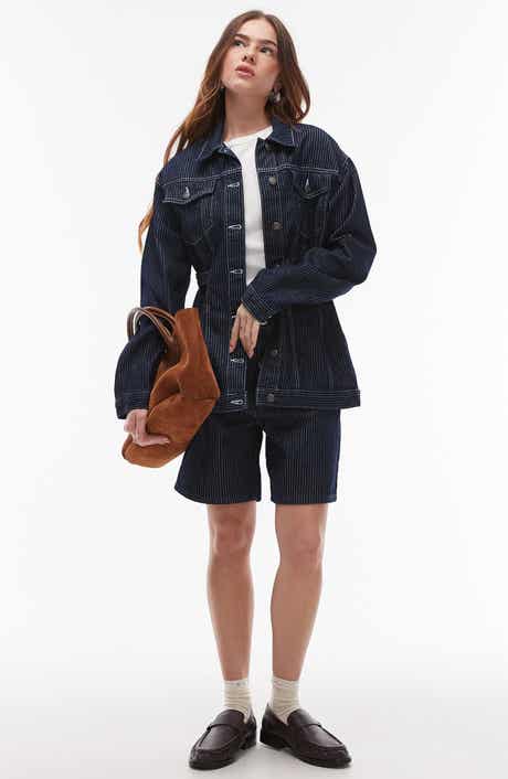 Topshop Pinstripe Denim Bermuda Shorts