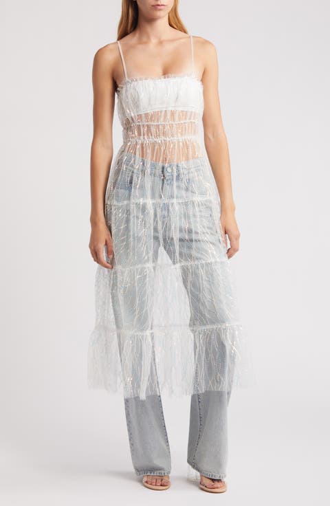 Sequin Tulle Sheer Midi Dress