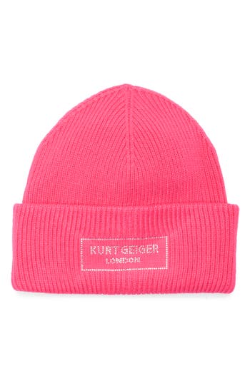 Kurt Geiger London Crystal Logo Beanie In Pink