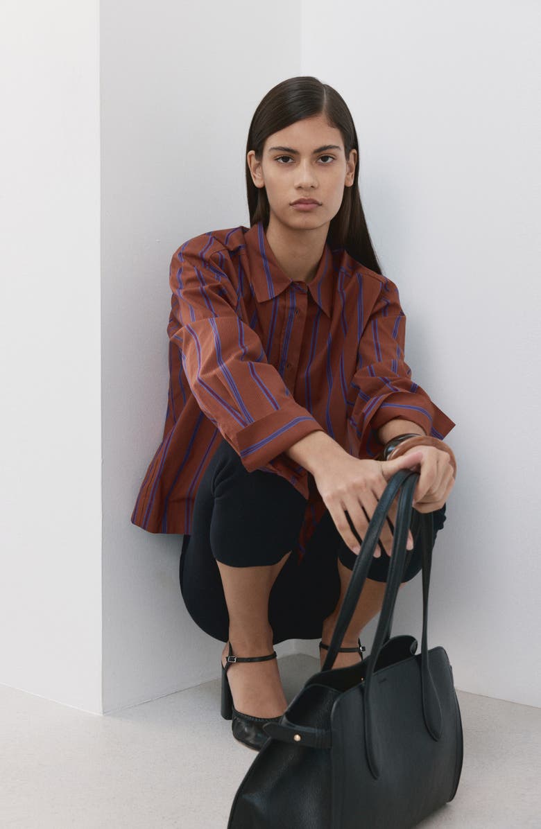 MANGO Stripe Cotton Shirt, Alternate, color, Russet