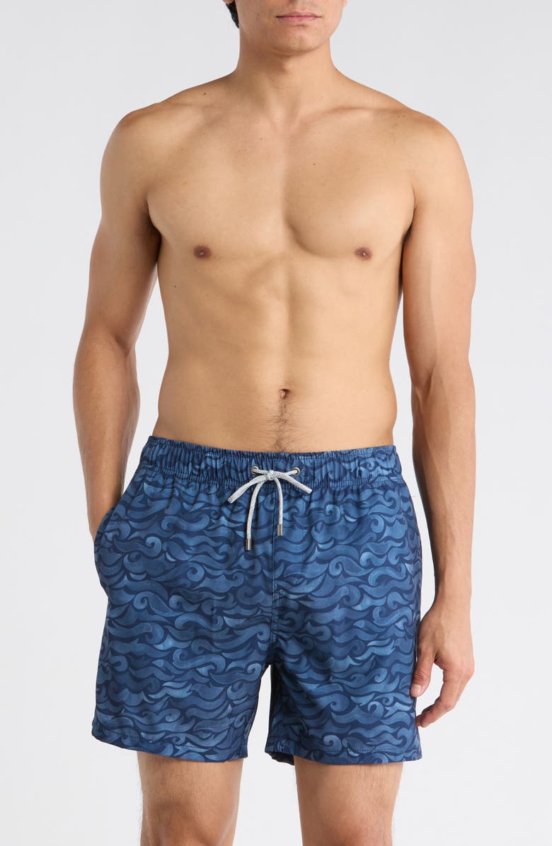 Vintage Summer 4-Way Stretch Volley Swim Trunks, Main, color, Navy