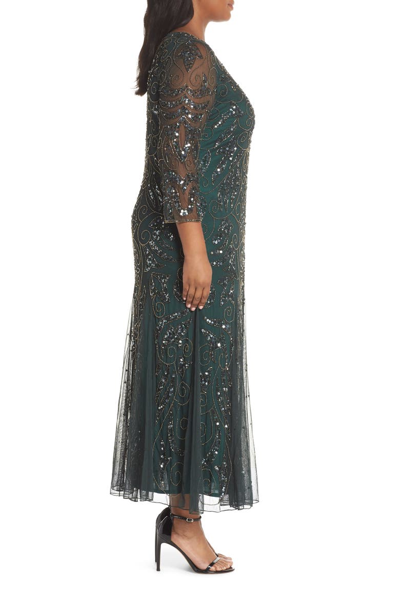 Embellished Three Quarter Sleeve Gown, Alternate, color, HUNTER