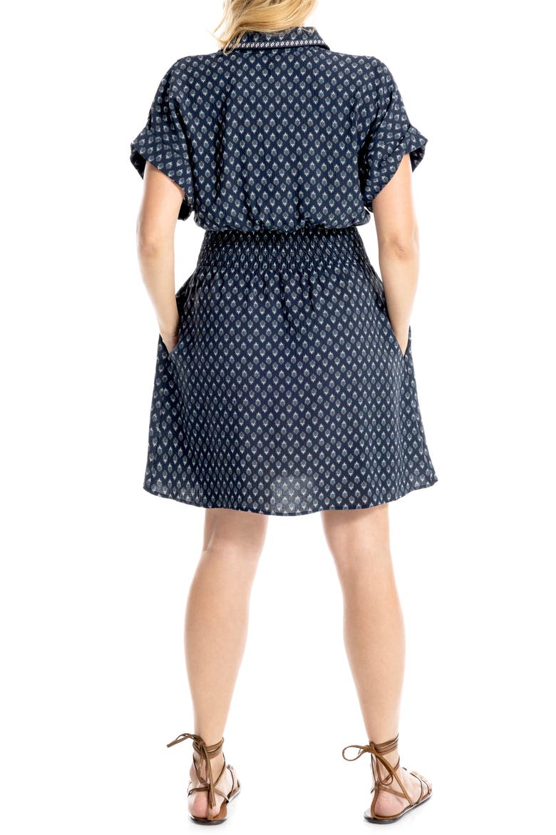 Printed Short Sleeve Shirtdress, Alternate, color, DARK NAVY MINI FOULARDS