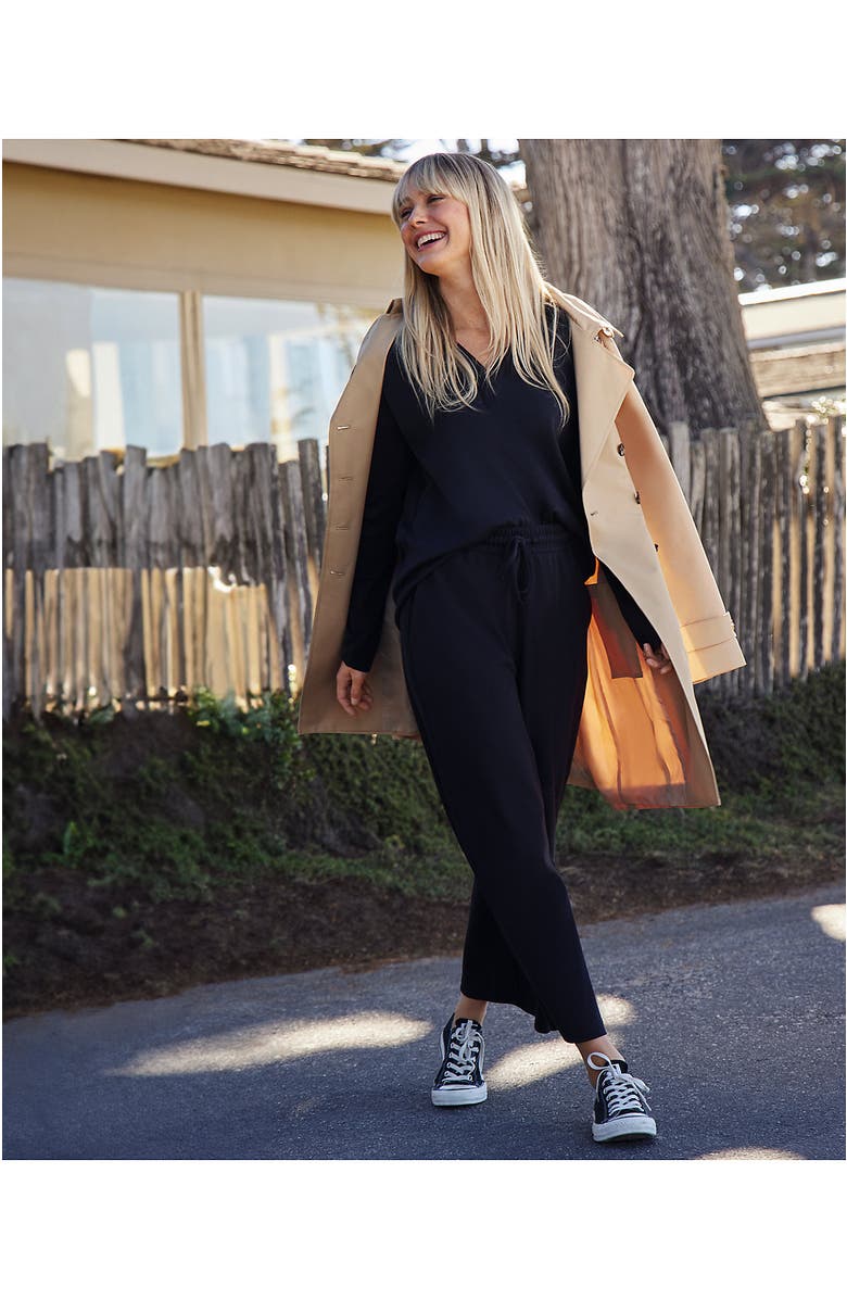 Lands
 End Sport Knit Pull On Drawstring Wide Leg Crop Pants, Alternate, color, Black