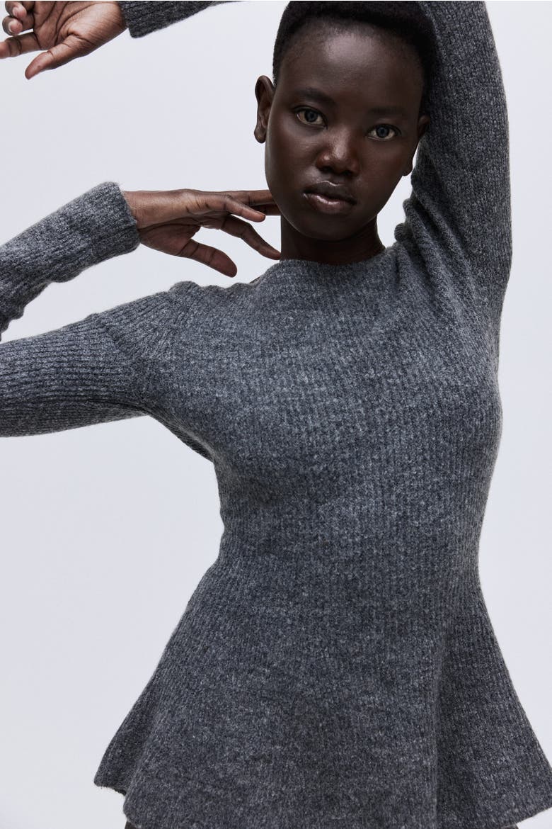 Rib-knit Peplum Top, Alternate, color, Dark gray
