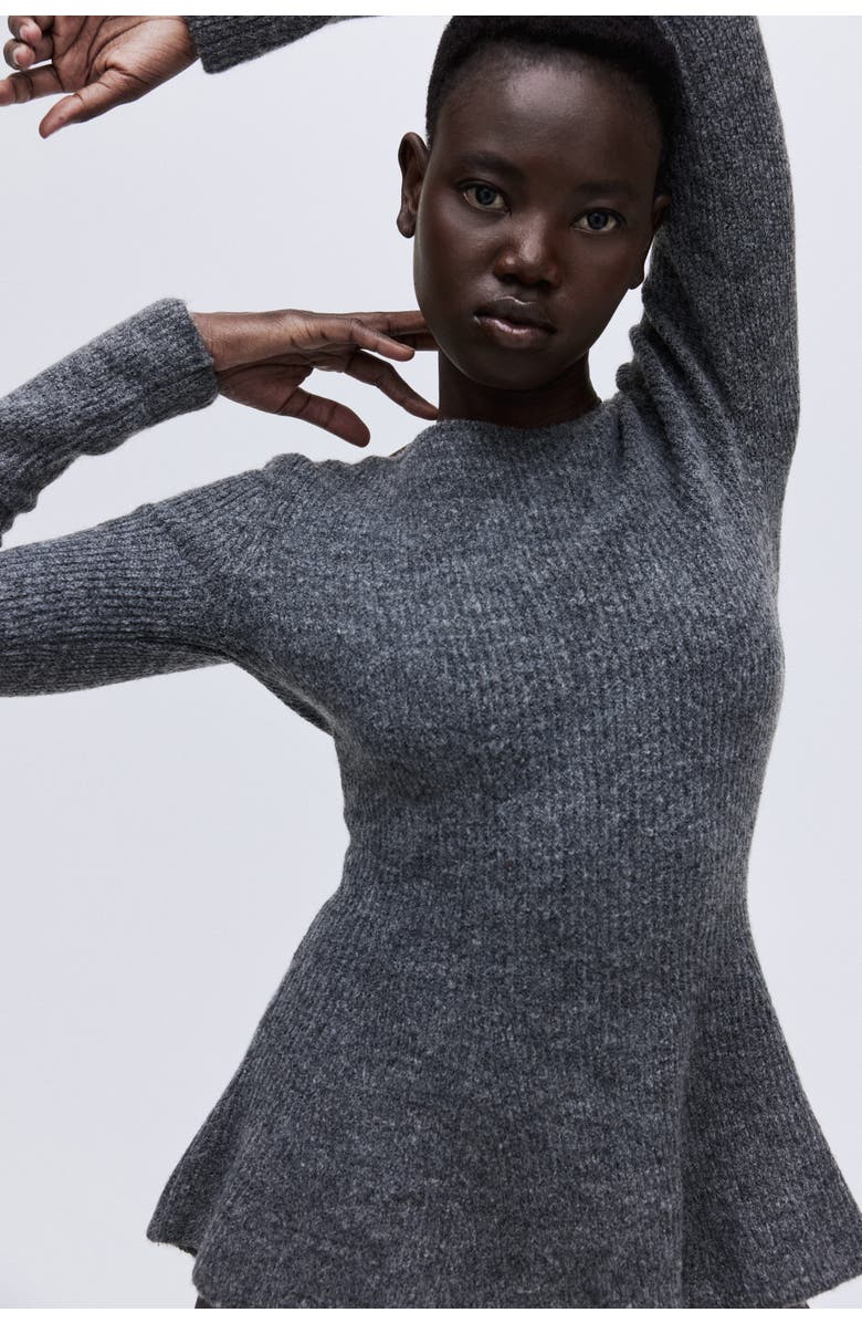 H&M Rib-knit Peplum Top, Alternate, color, Dark Gray