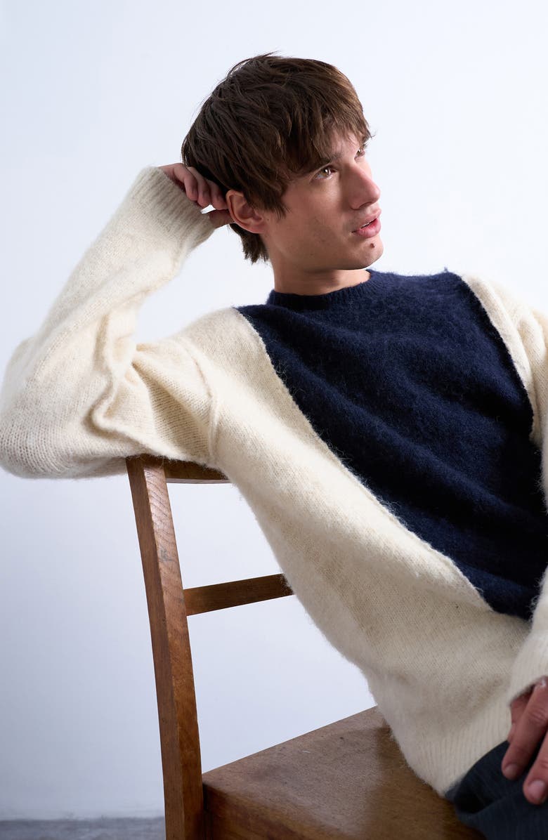 Topman Fluffy Paneled Sweater, Alternate, color, Navy