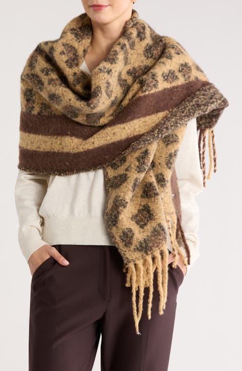 Leopard & Stripe Print Scarf