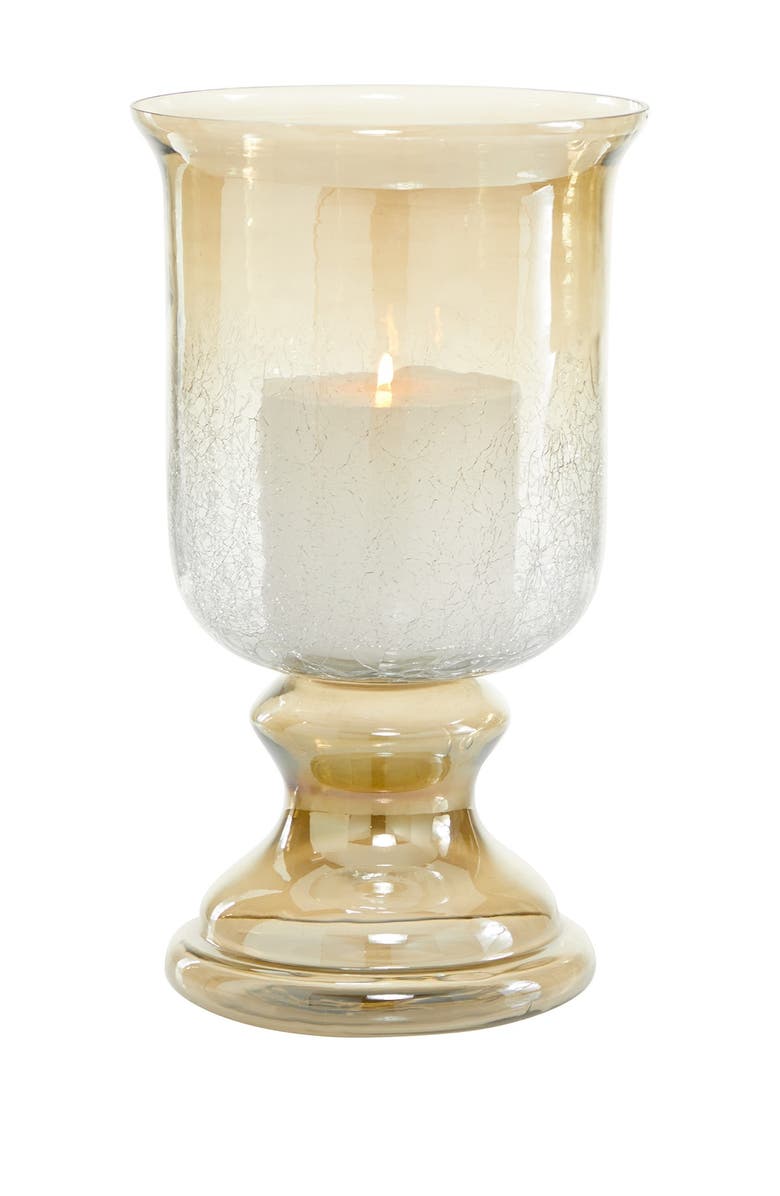 WILLOW ROW Brown Glass Handmade Turned Style Pillar Hurricane Lamp with Smoked Glass Finish, Alternate, color, 