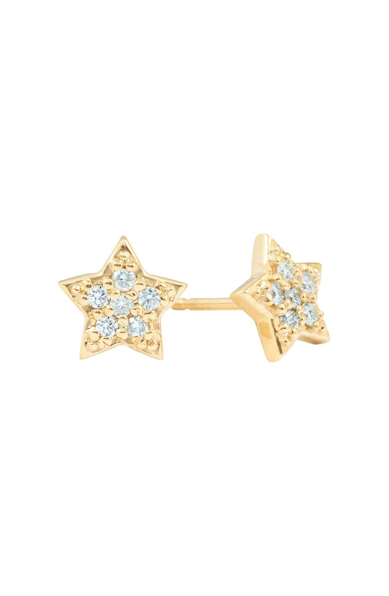 Bliss Diamond 14K Gold Diamond Pave Petite Star Studs Dainty High Polished 6.5MM, Alternate, color, 