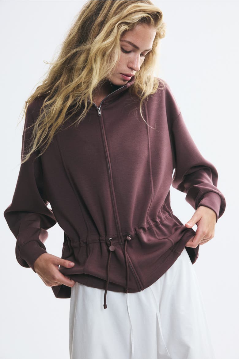 Peplum Sweatshirt Jacket, Main, color, Dark red