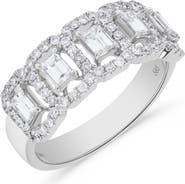 Ancona Fine Jewelry Five Section Baguette Diamond Round Halo Ring in 14K White Gold