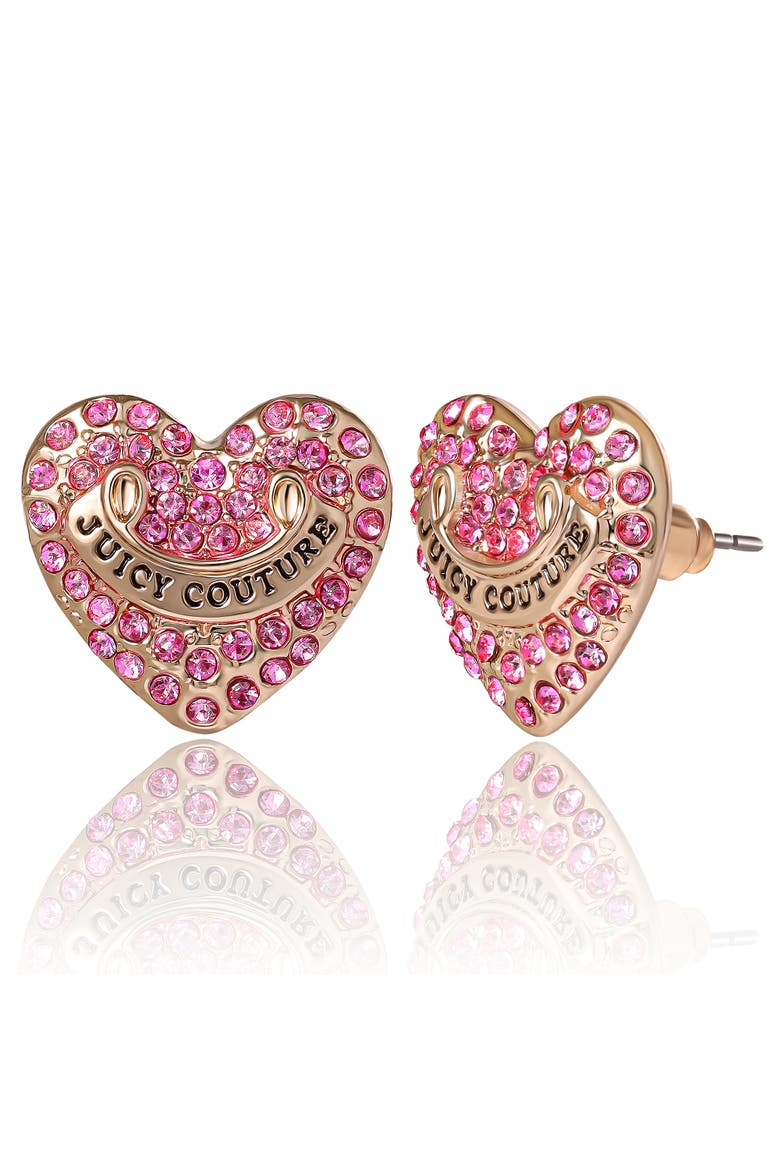 Heart Crystal Stud Earrings, Gold-Tone with Crystals, Alternate, color, pink, gold