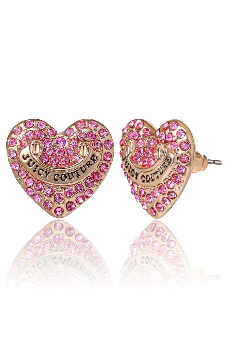 Juicy Couture Heart Crystal Stud Earrings, Gold-Tone with Crystals, Alternate, color, Pink, Gold