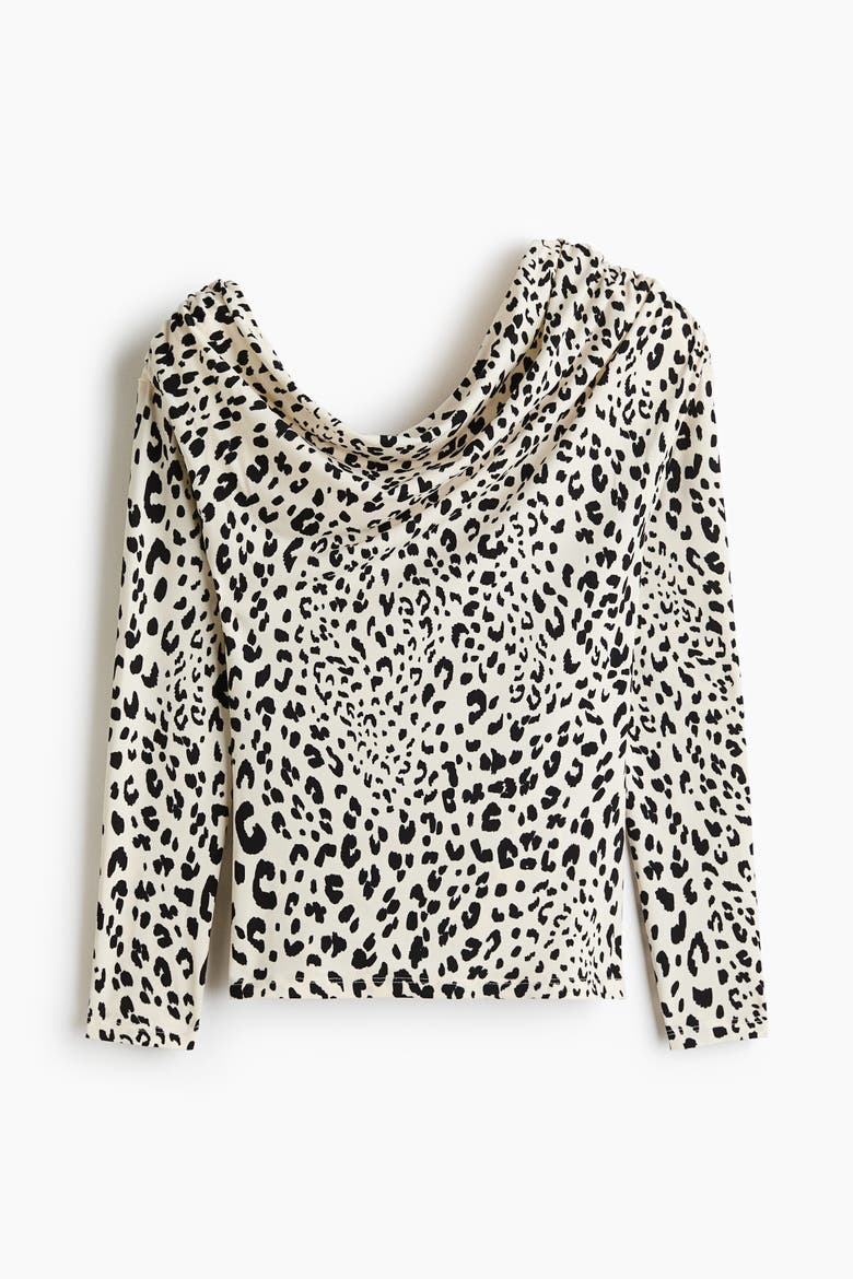 Draped One-shoulder Top, Alternate, color, White/leopard print