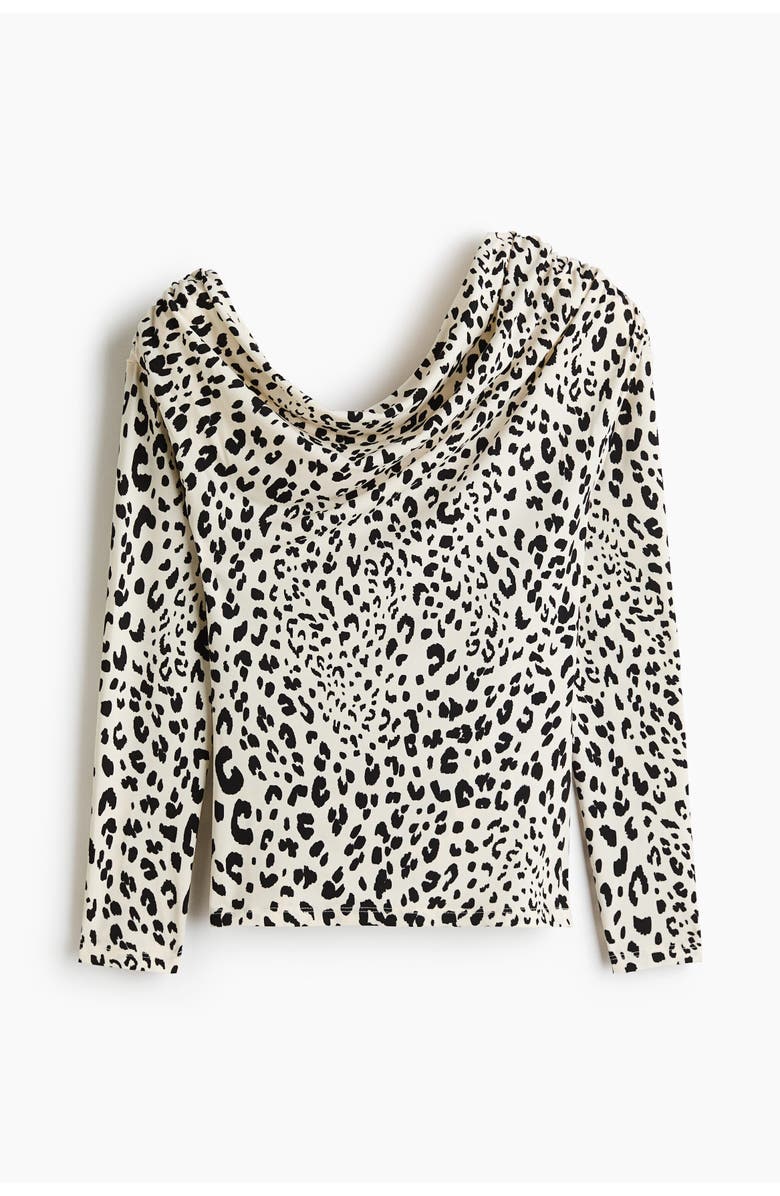 H&M Draped One-shoulder Top, Alternate, color, White/Leopard Print