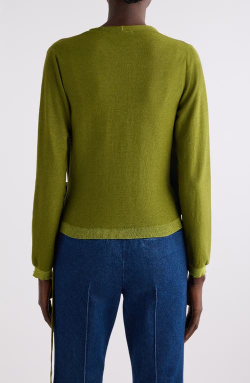 Dries Van Noten Two-tone Ruffle Wrap Cardigan In Olive