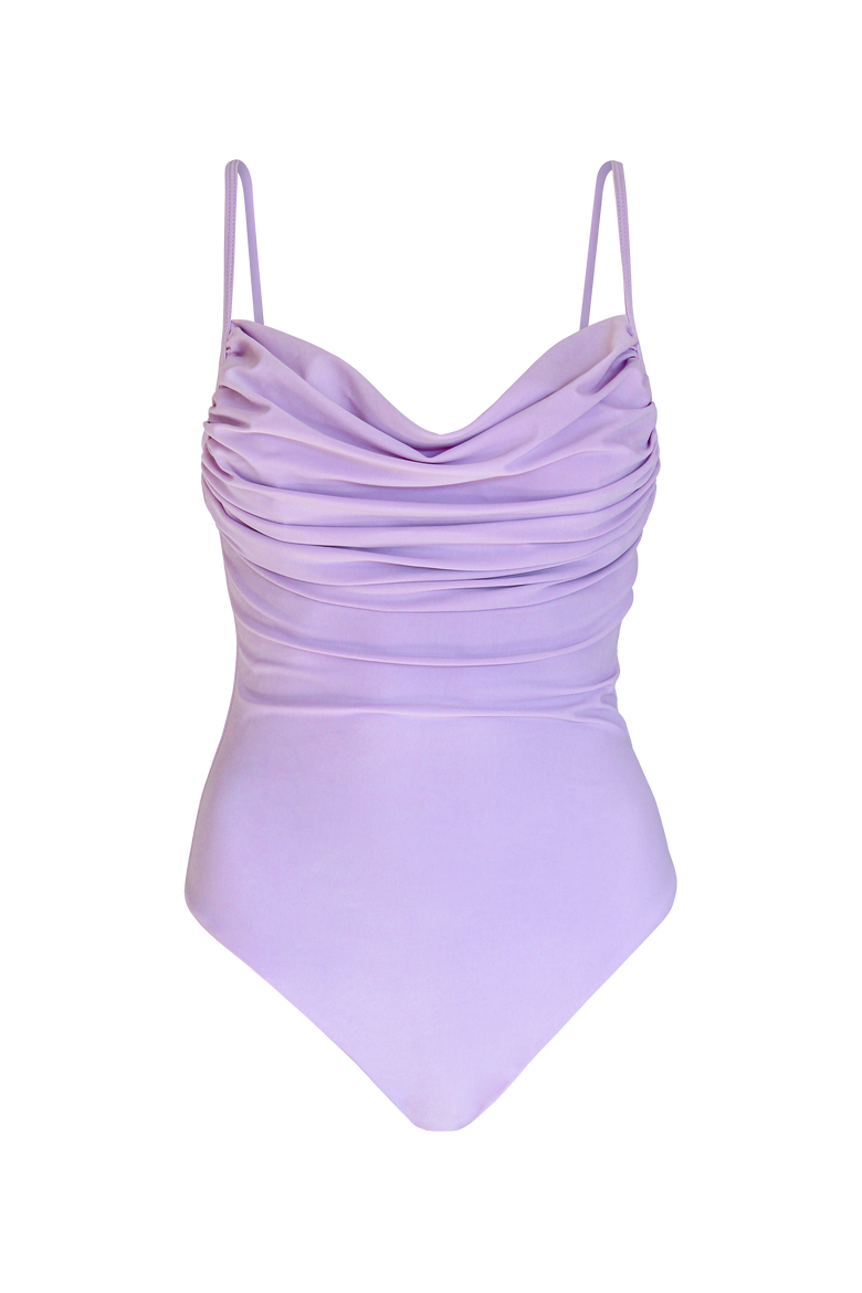 Manta Sculpting Plunge One-Piece Recycled Swimsuit, Main, color, Light Purple