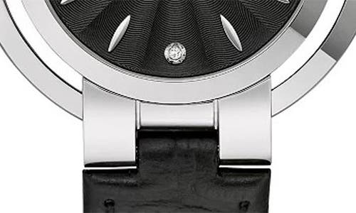 Bulova Diamond Dial Croc Embossed Leather Strap Watch, 35mm In Black
