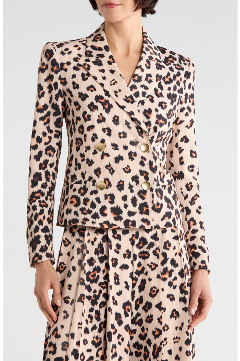 Atmore Leopard Print Double Breasted Blazer, Alternate, color, TAN MULTI IKAT LEOPARD