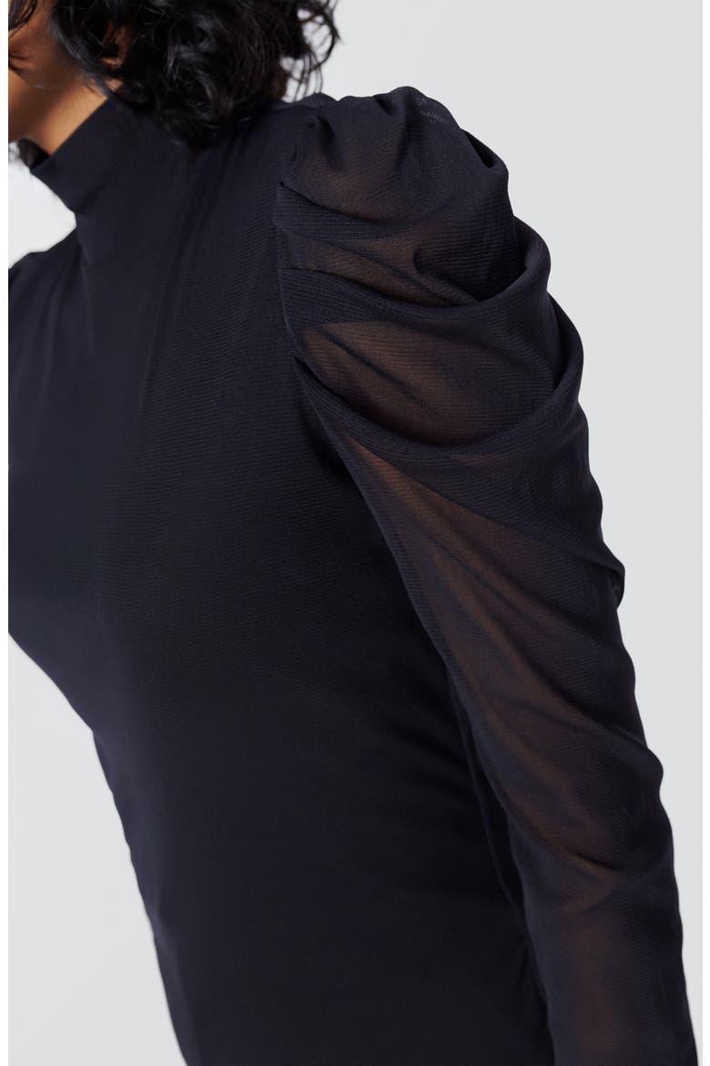 Remy Mesh Puff Sleeve Blouse, Alternate, color, BLACK