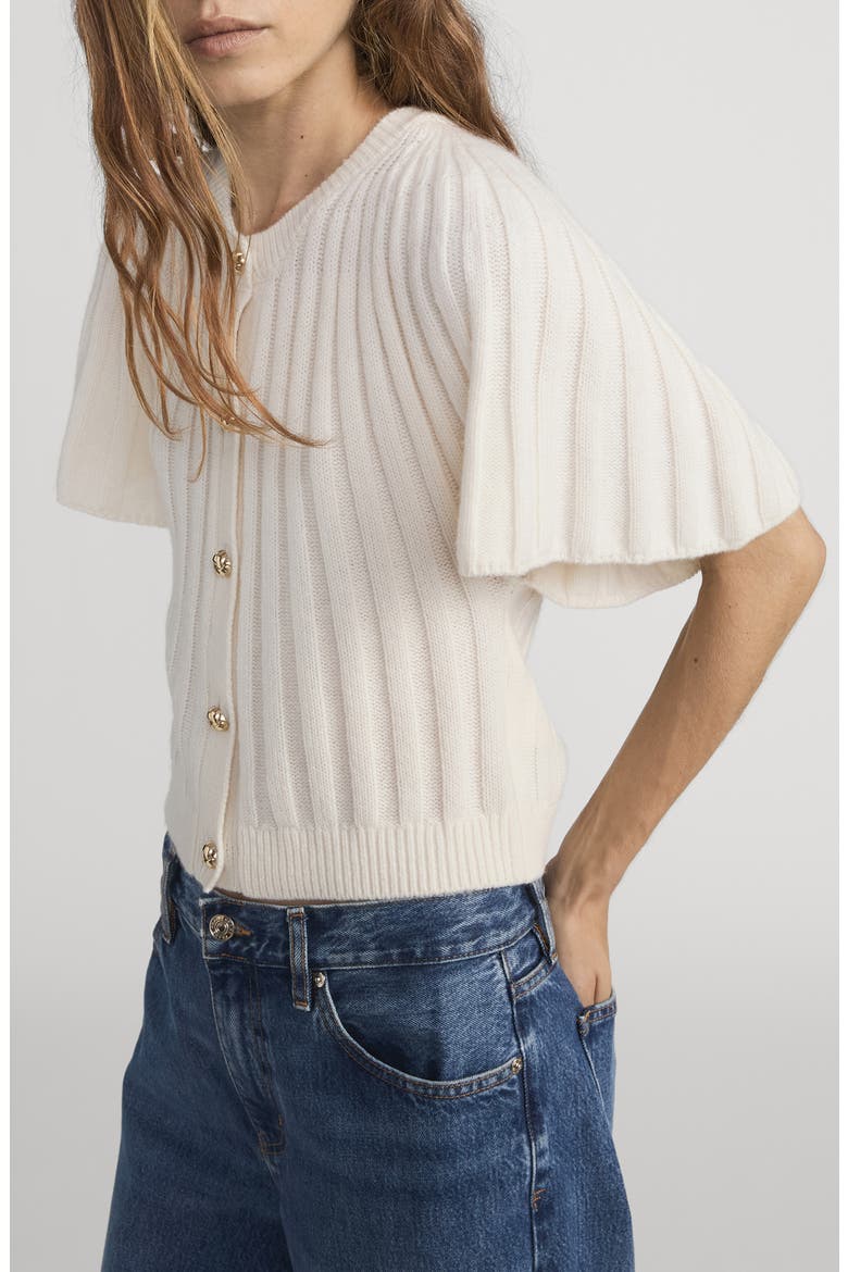 The Flutter Wool & Cashmere Short Sleeve Cardigan, Alternate, color, CREAM