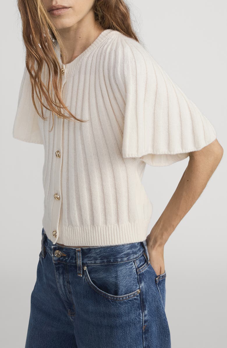 FRAME The Flutter Wool & Cashmere Short Sleeve Cardigan, Alternate, color, Cream