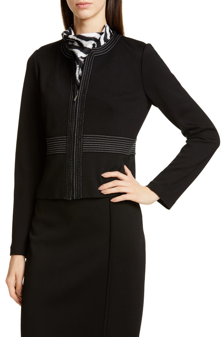 Defined Topstitching Milano Knit Jacket, Alternate, color, CAVIAR