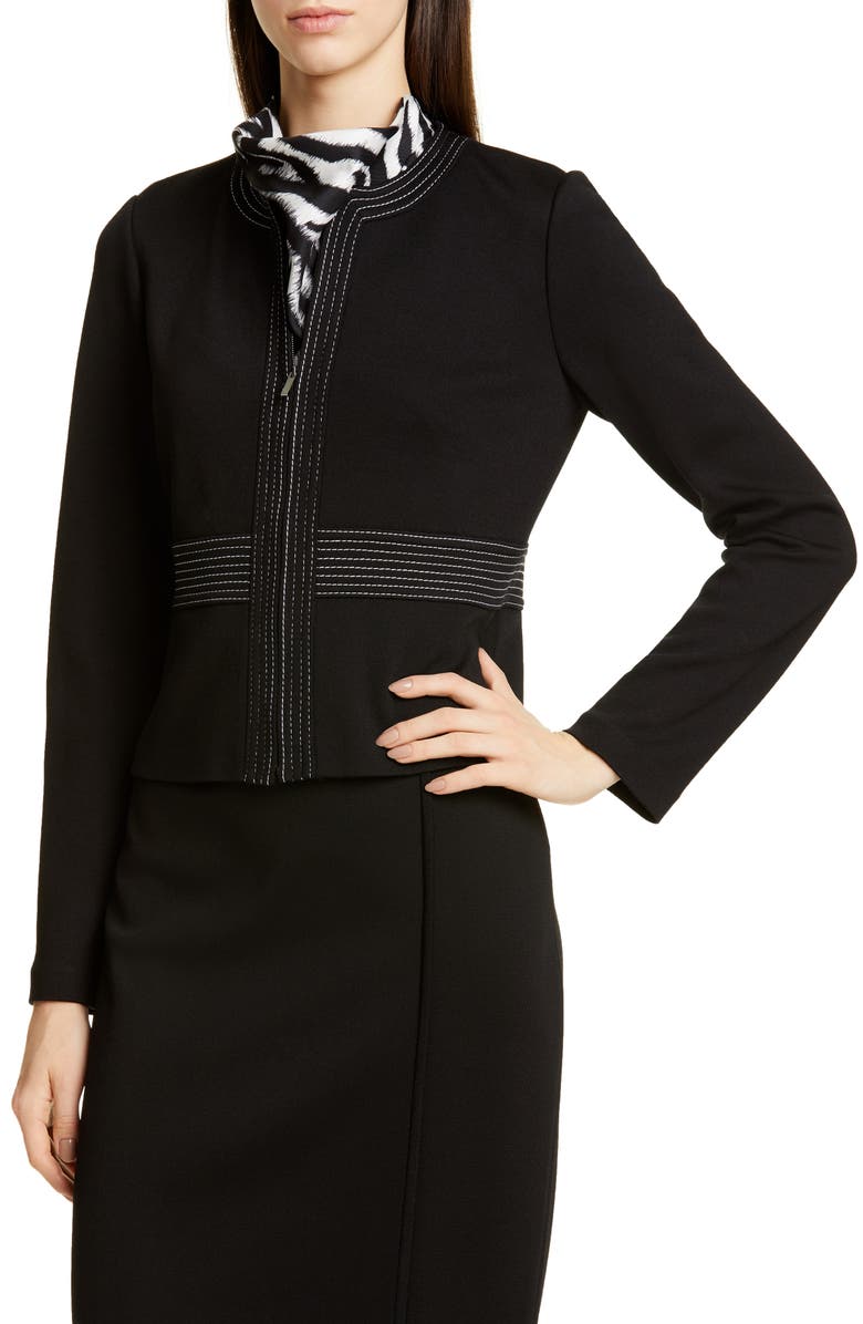 St. John Collection Defined Topstitching Milano Knit Jacket, Alternate, color,