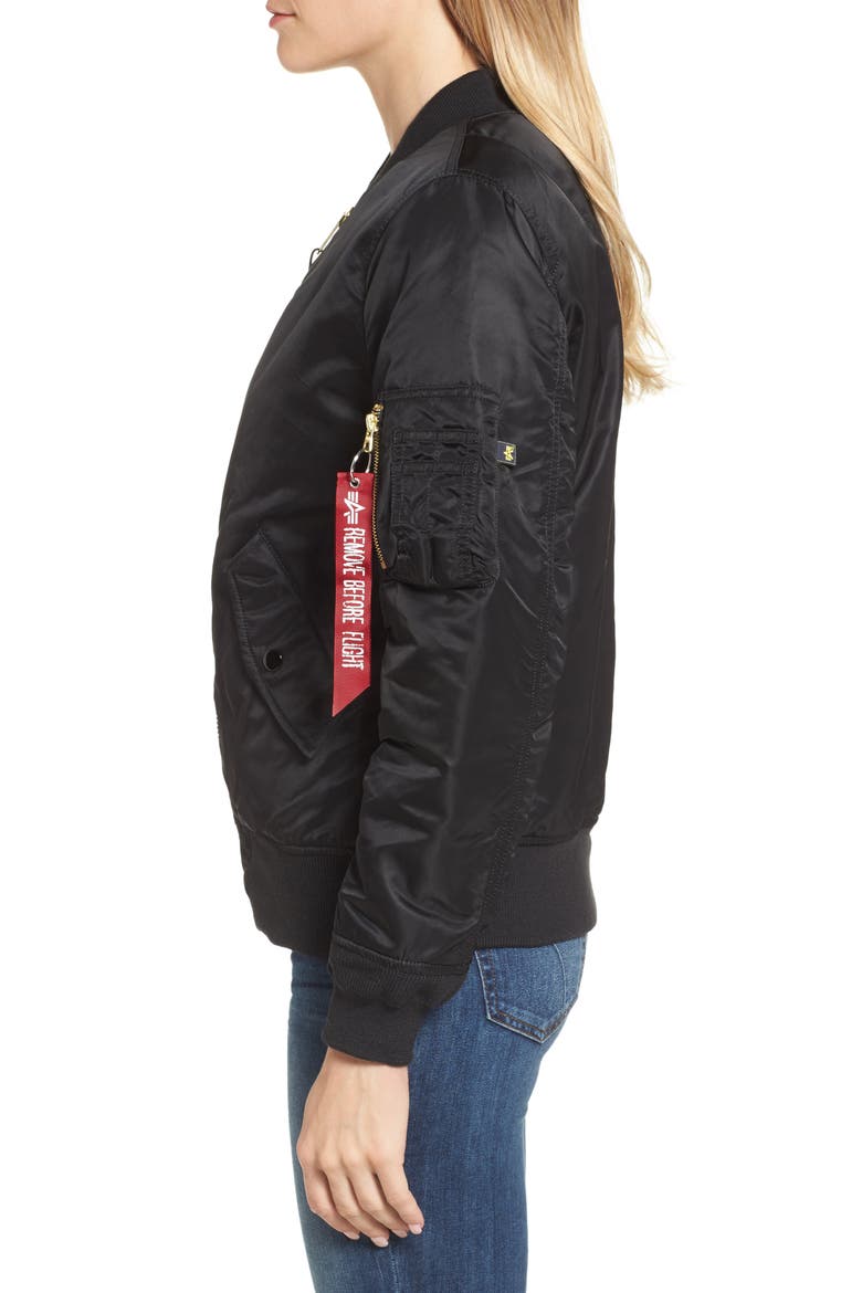 MA-1 W Bomber Jacket, Alternate, color, BLACK