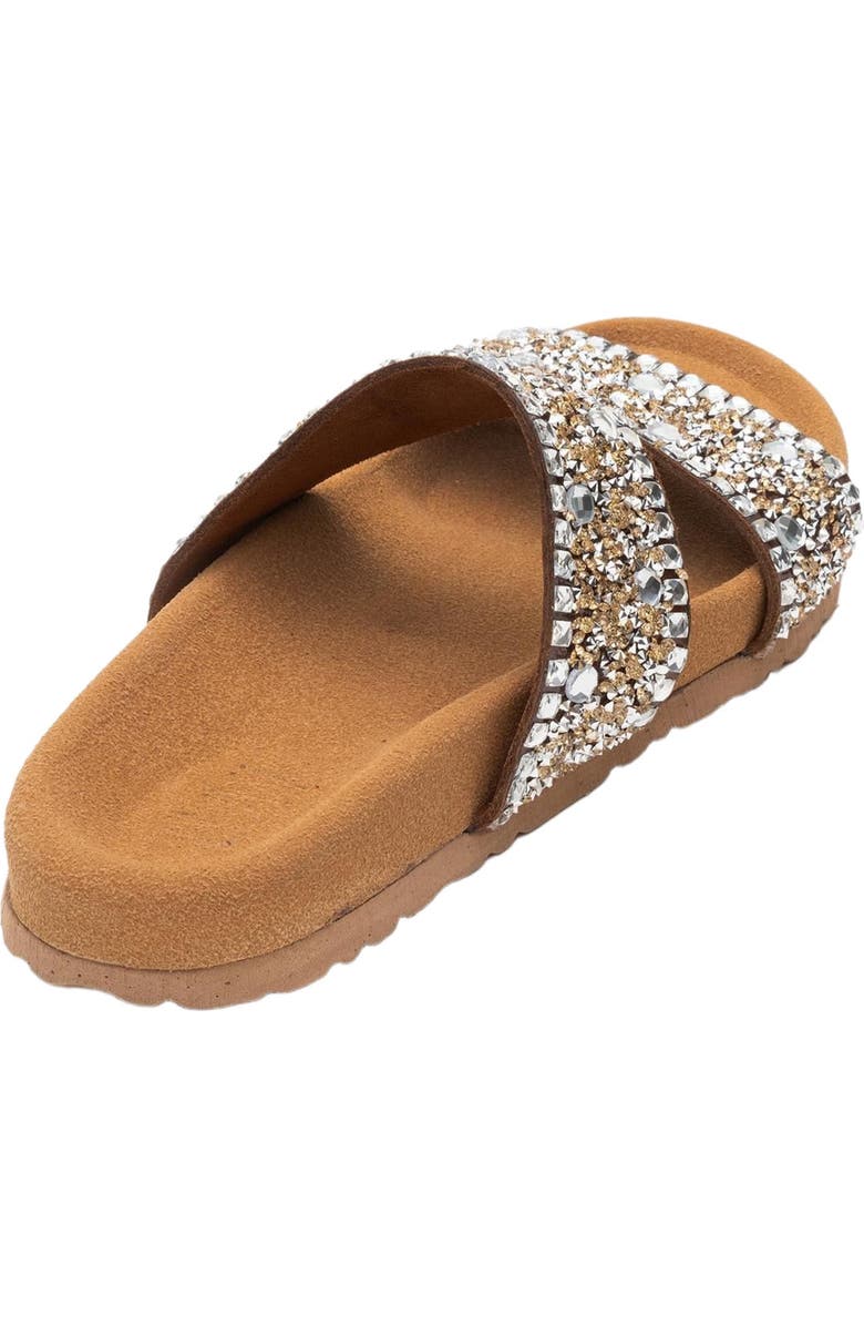 Forever & Always Shoes Jamie Leather Double Strap Slide Sandal with Stones, Alternate, color, Cognac Leather