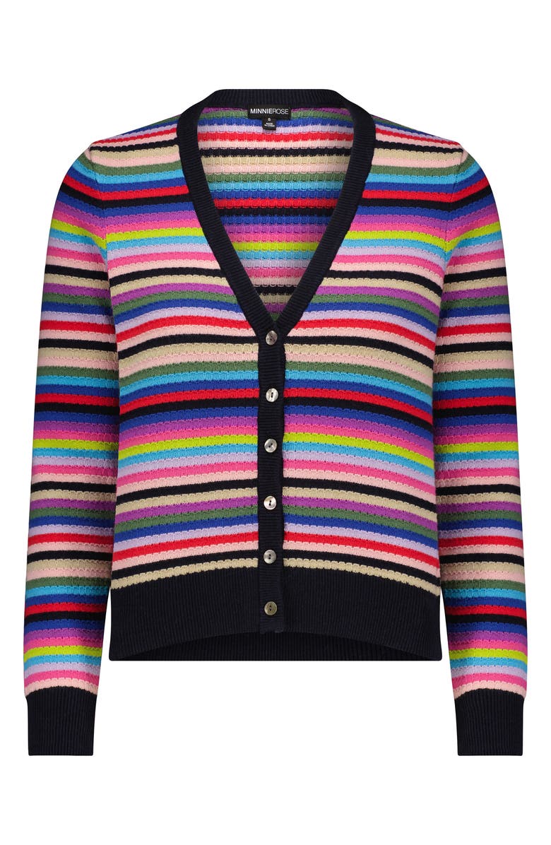 MINNIE ROSE Weekend Stripe Cotton & Cashmere Cardigan, Alternate, color, 