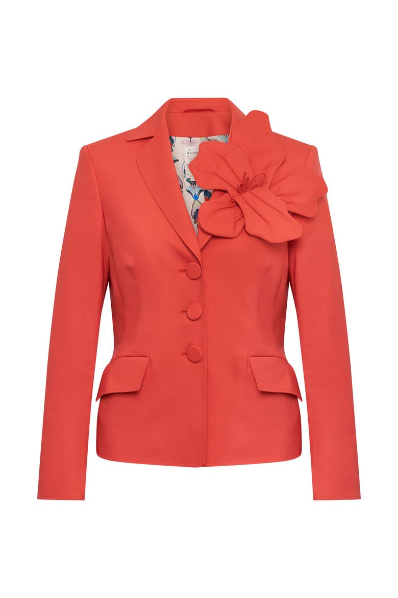 Cool Wool Blazer With Flower Application, Alternate, color, Coral Red