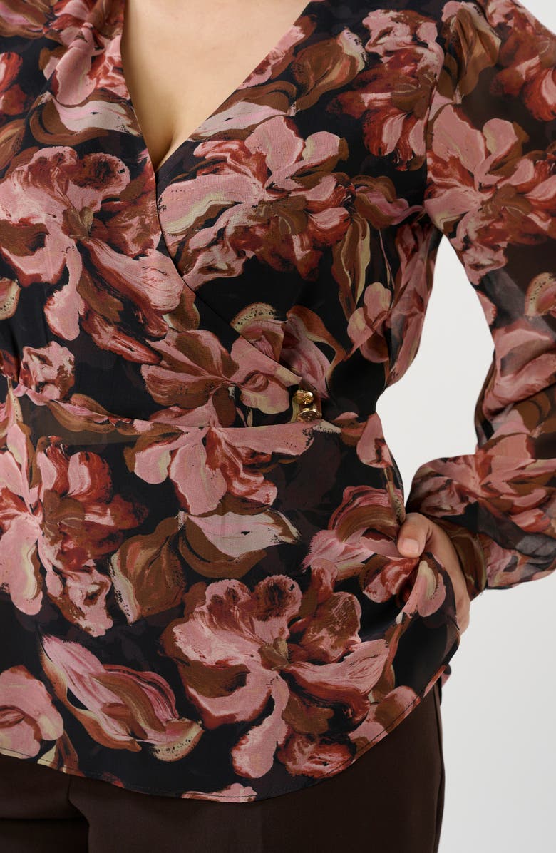 Estelle Natalia Floral Faux Wrap Top, Alternate, color, Chocolate/ Blush